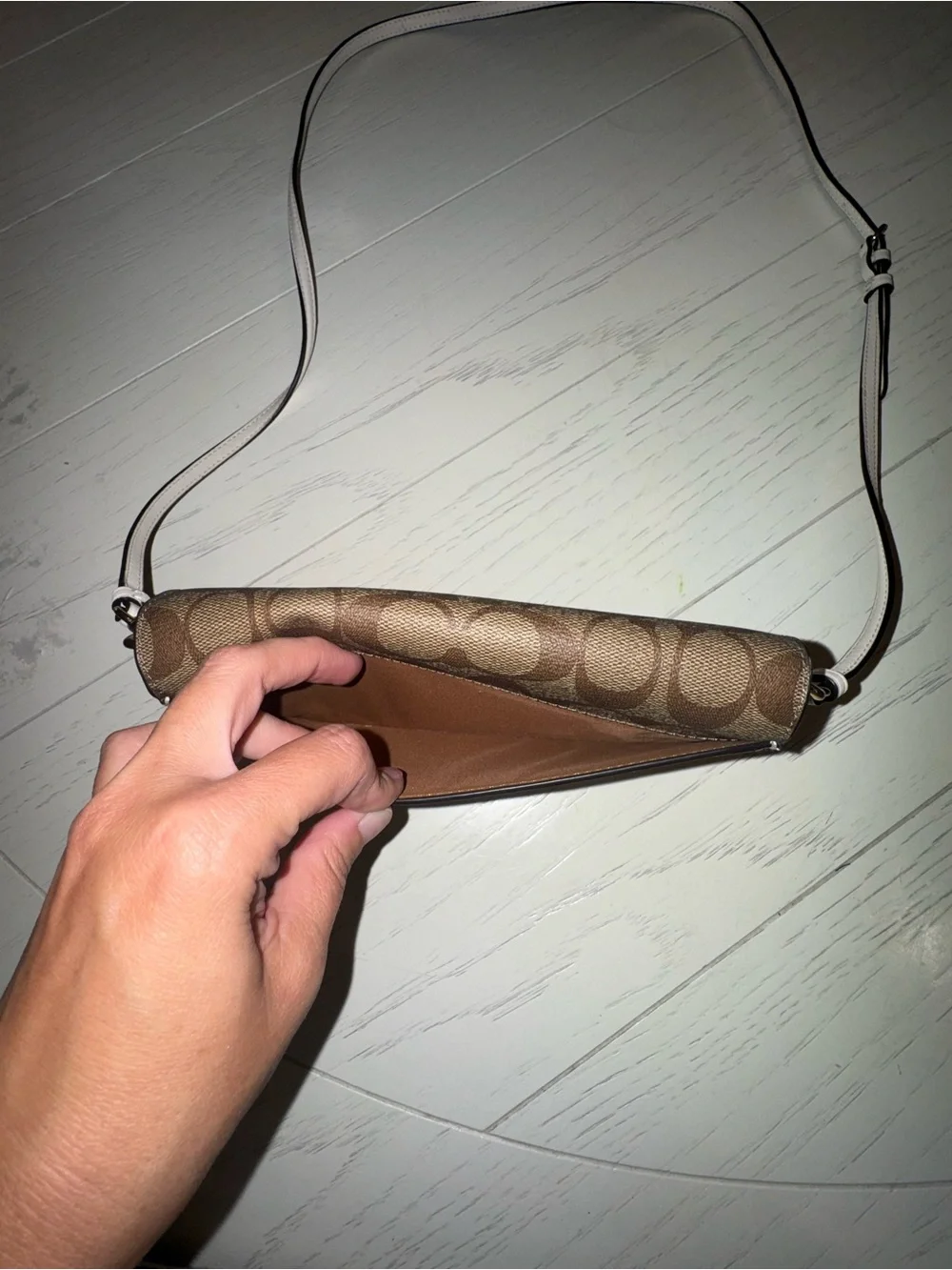 Coach Brown Signature Canvas Crossbody with Cream Strap